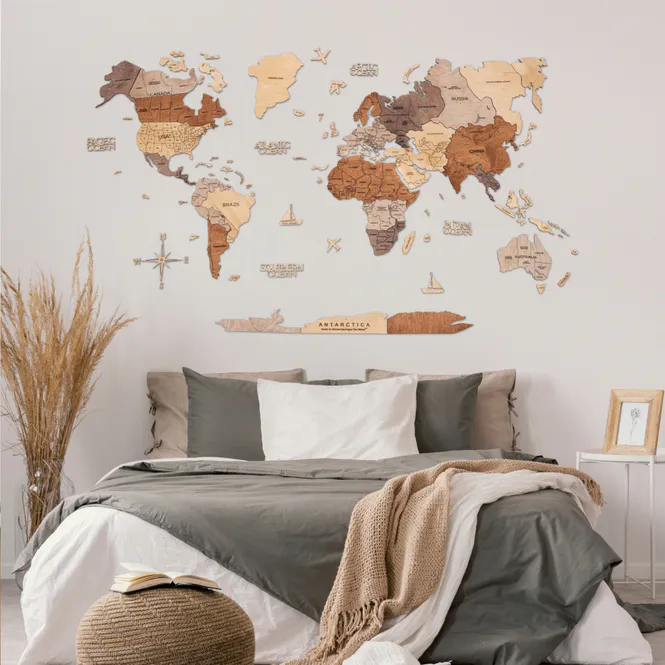 Hovedbilde 2D Verdenskart i Tre Multicolor – Veggkart  ...