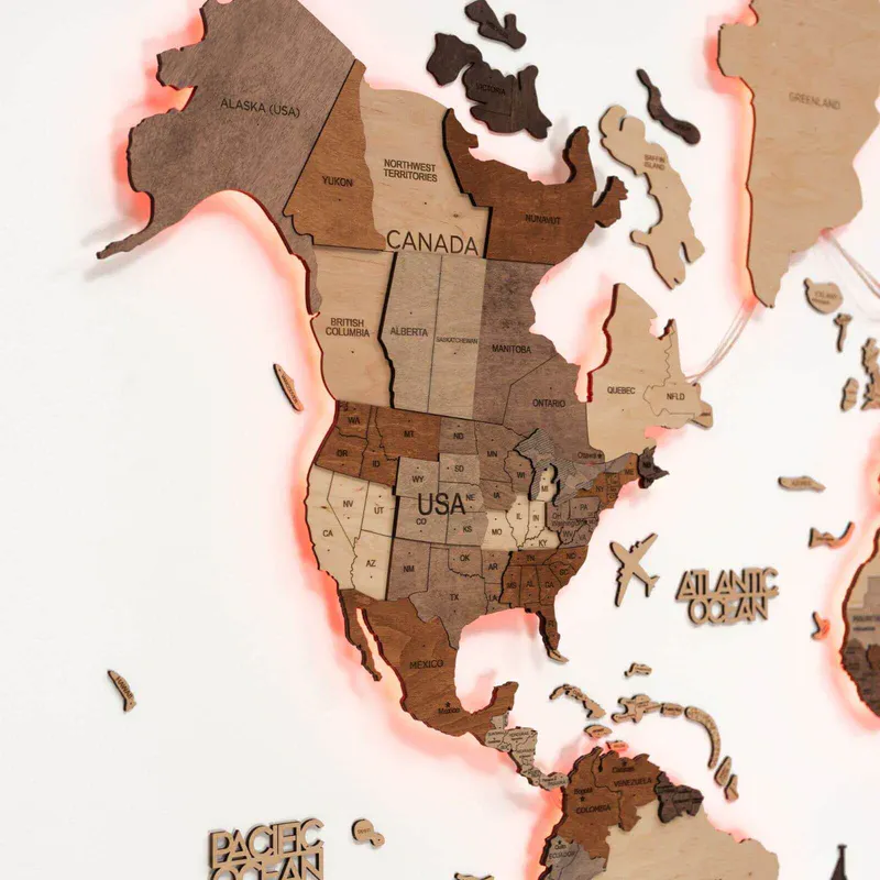 3D LED Verdenskart i Tre Multicolor – World Map 3.0 Enjoy The Wood